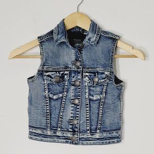 Silver Leah Girls Blue Jean Denim Vest Button Front Crop Distressed Casual 7/8 S